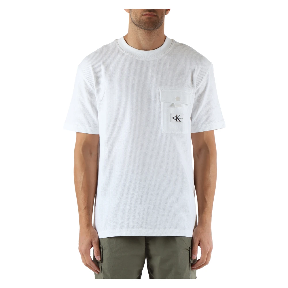 Calvin Klein Jeans Stretch katoenen t-shirt met voorzak White Heren