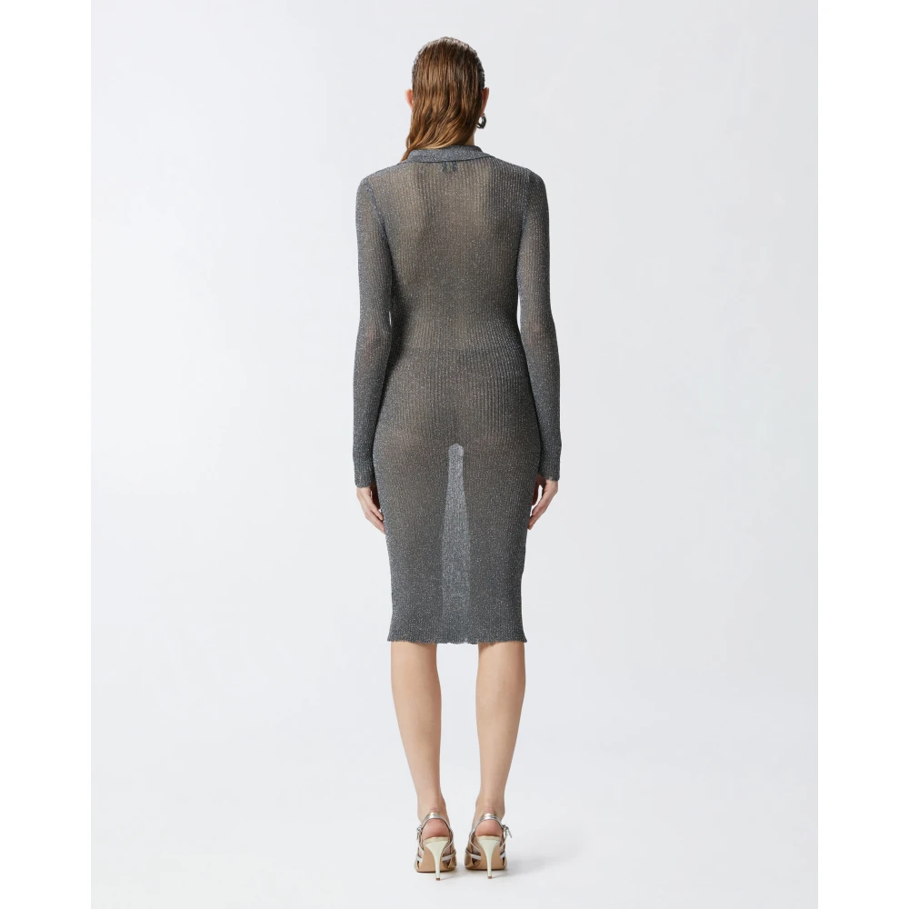 pinko Geribbelde Gebreide Midi Jurk met Lurex Gray Dames