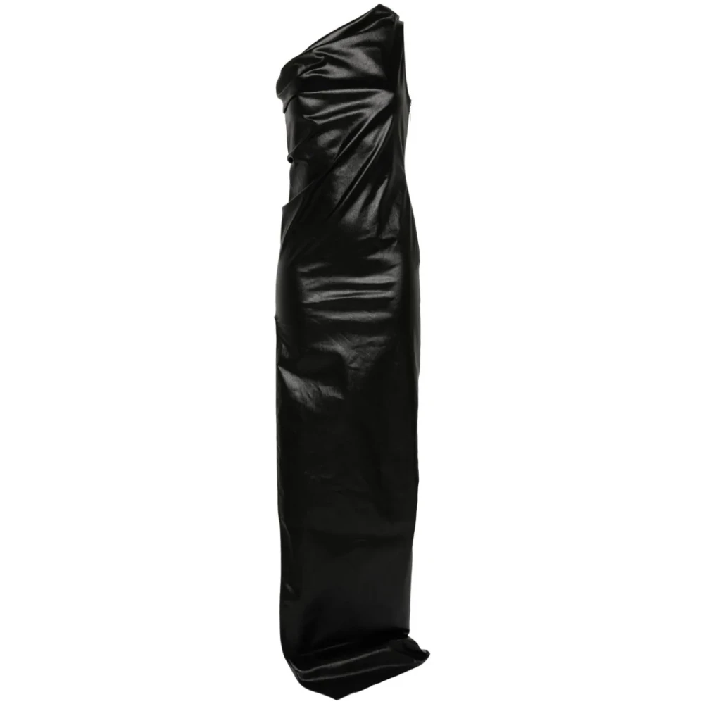 Rick Owens Zwarte gecoate stretch denim jurk Black Dames