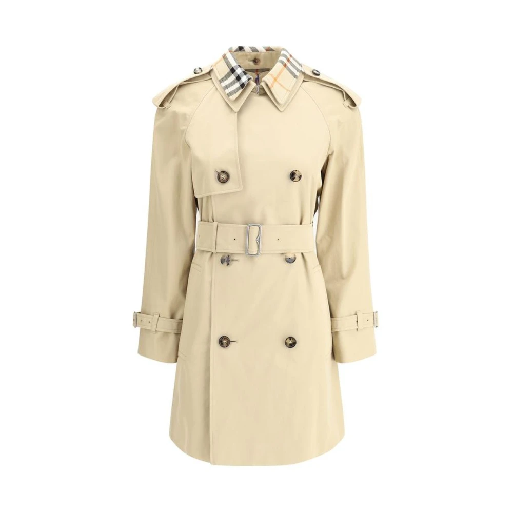 Burberry Geruite Kraag Trenchcoat Model 80455641 Beige Dames