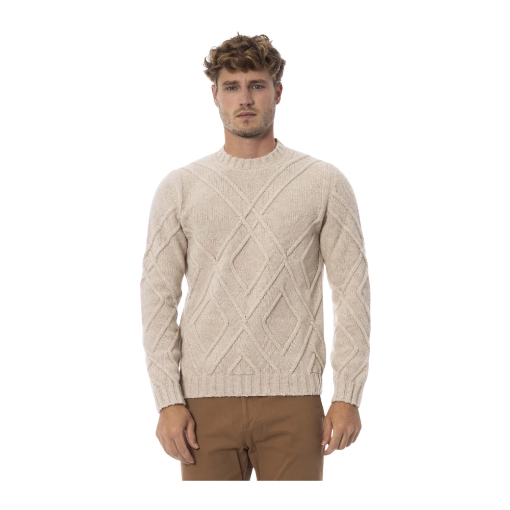 Alpha Studio Beige Crewneck Sweater Merino Wool Blend Beige Heren