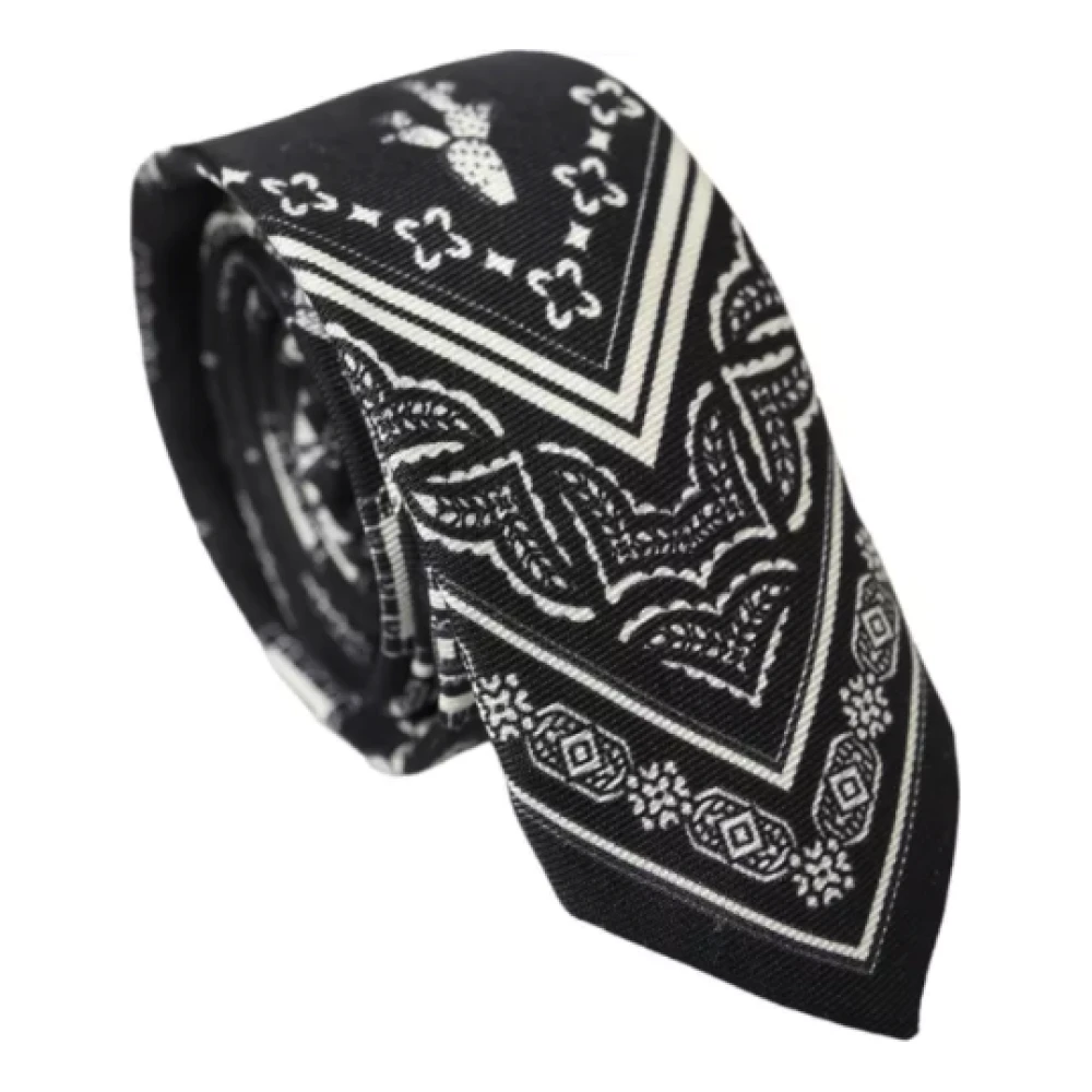 Dolce & Gabbana Zijden stropdas met zwart en wit patroon Black Heren