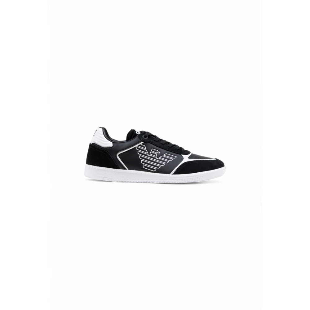 Emporio Armani Ea7 Men's Black Sneakers, 9 1/3 Uk, Leather Trainers With Iconic Logo
