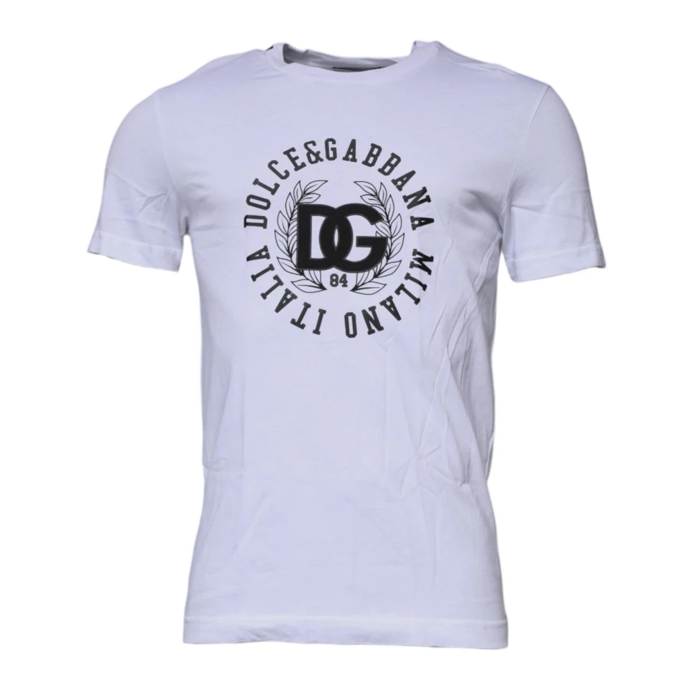 Dolce & Gabbana Witte Katoenen Logo Print Crewneck T-shirt White Heren