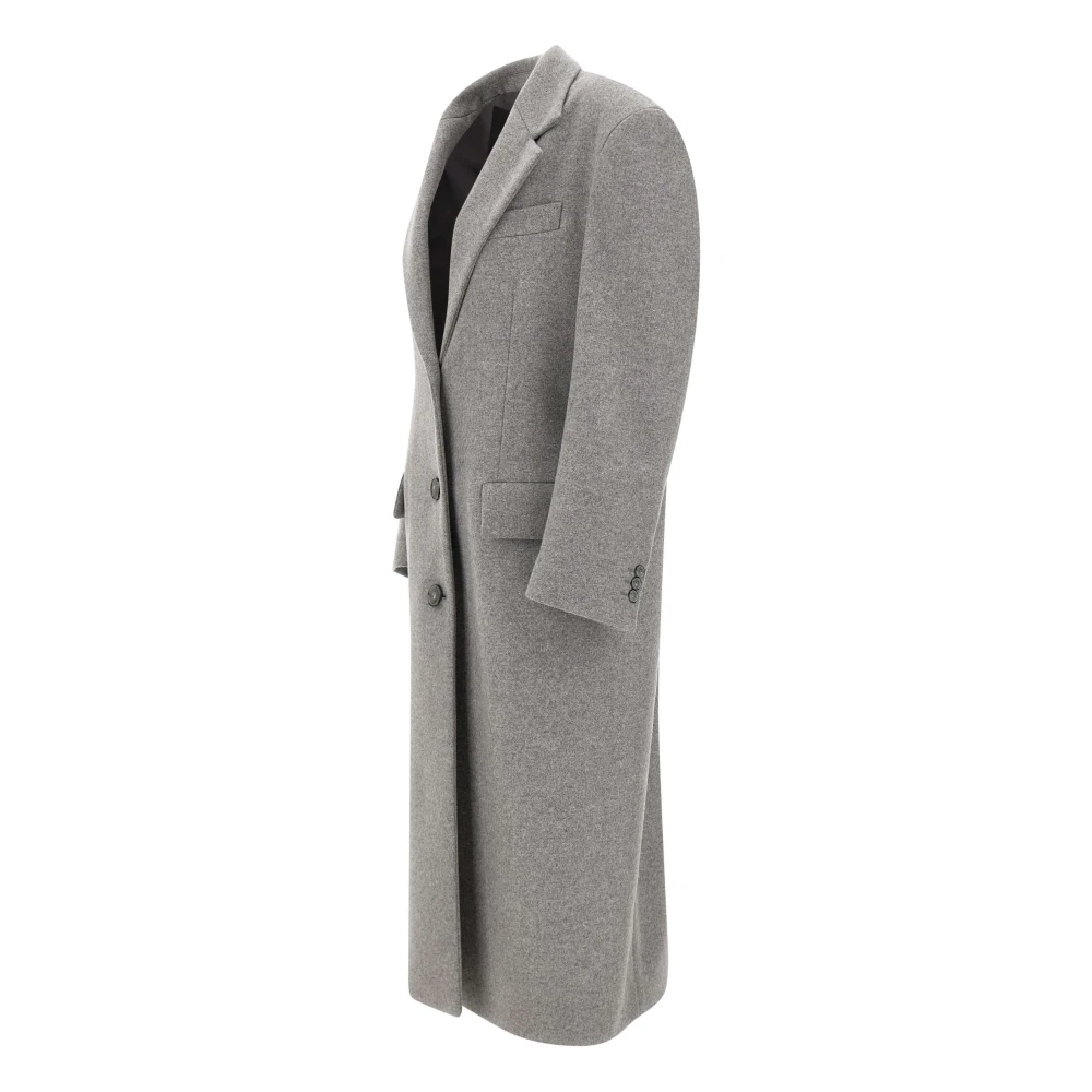 Hevo Lichtgrijze Wollen Jas met Peak Revers Gray Dames