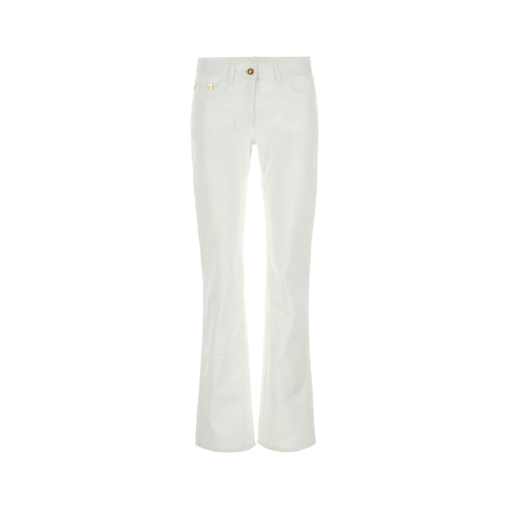 Palm Angels Women's White Wide Trousers, W27, Embossed Logo Trousers