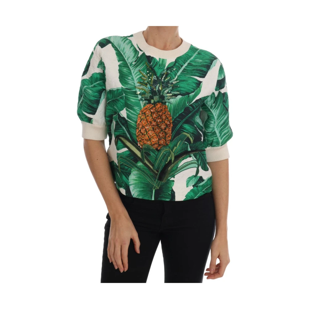 Dolce & Gabbana Women's Multicolor Round-Neck Knitwear,, Tropical Sequin Pineapple Jumper 2XS