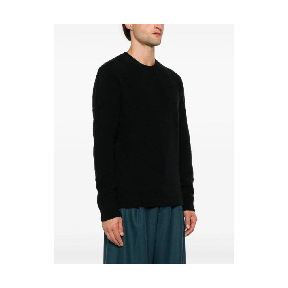 Roberto Collina Zwarte Ribgebreide Crew Neck Sweater Black Heren