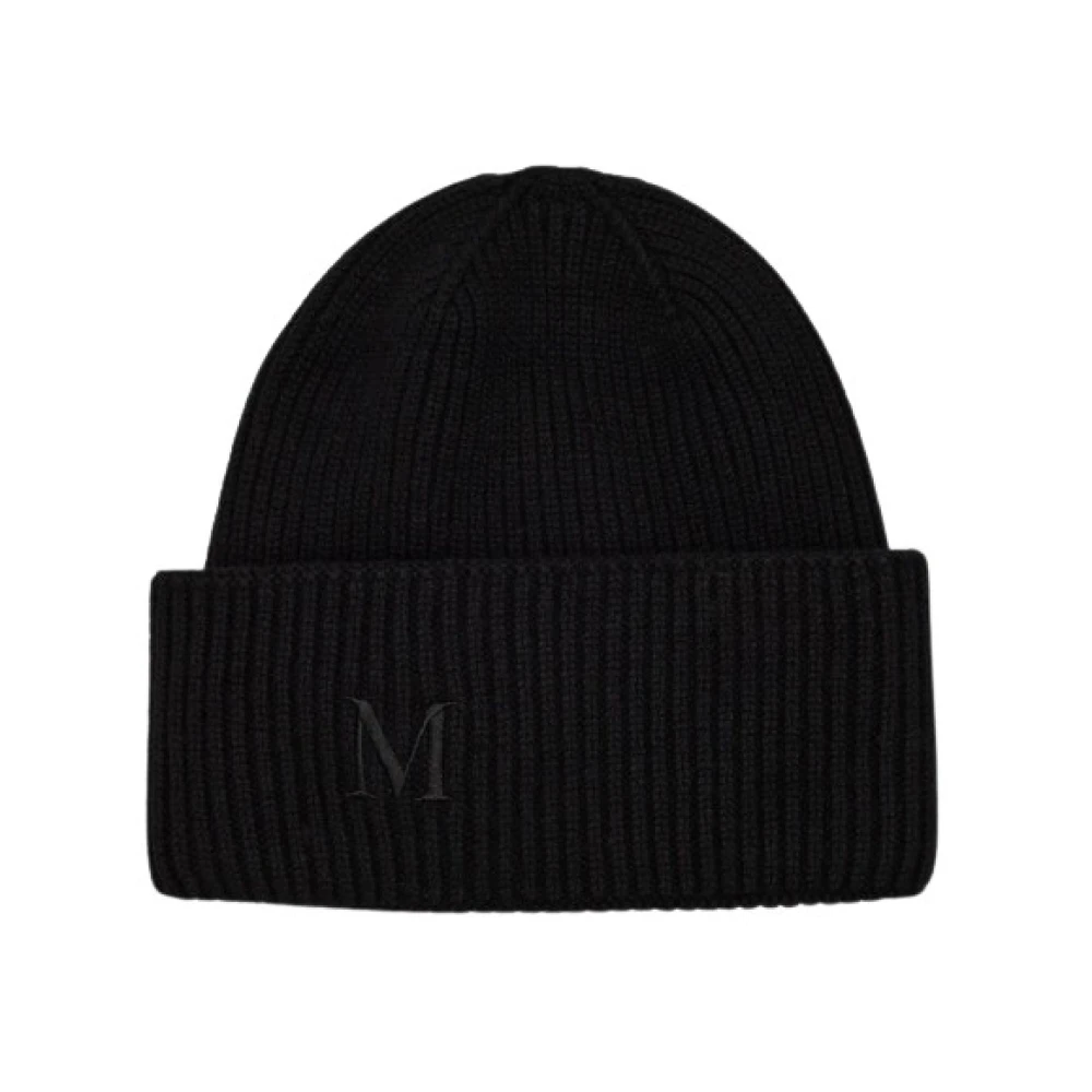 Max Mara Kasjmier Geribbelde Beanie met Monogram Logo Black Dames