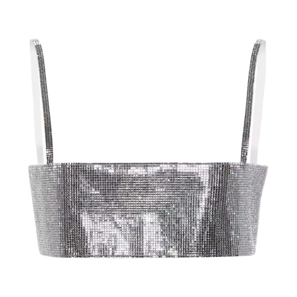 Nué Women's Gray Crystal Embellished Metallic Tank Top - Sleeveless Tops - Xs - Tops