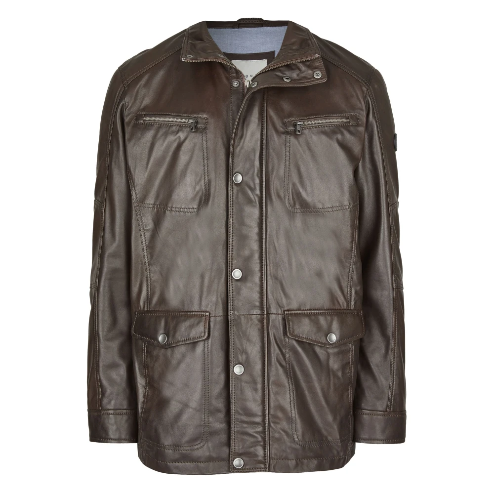 Bugatti Zachte leren parka jas Brown Heren