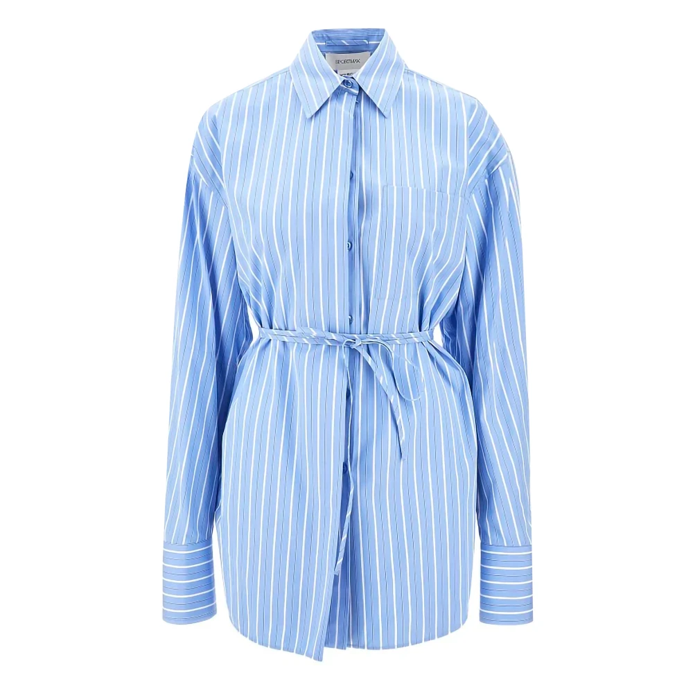 SPORTMAX Blauw Gestreept Oversized Jack met Riem Blue Dames