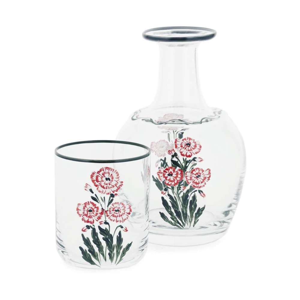 Cabana Handblåst glaskaraff med rosa blommor White, Unisex