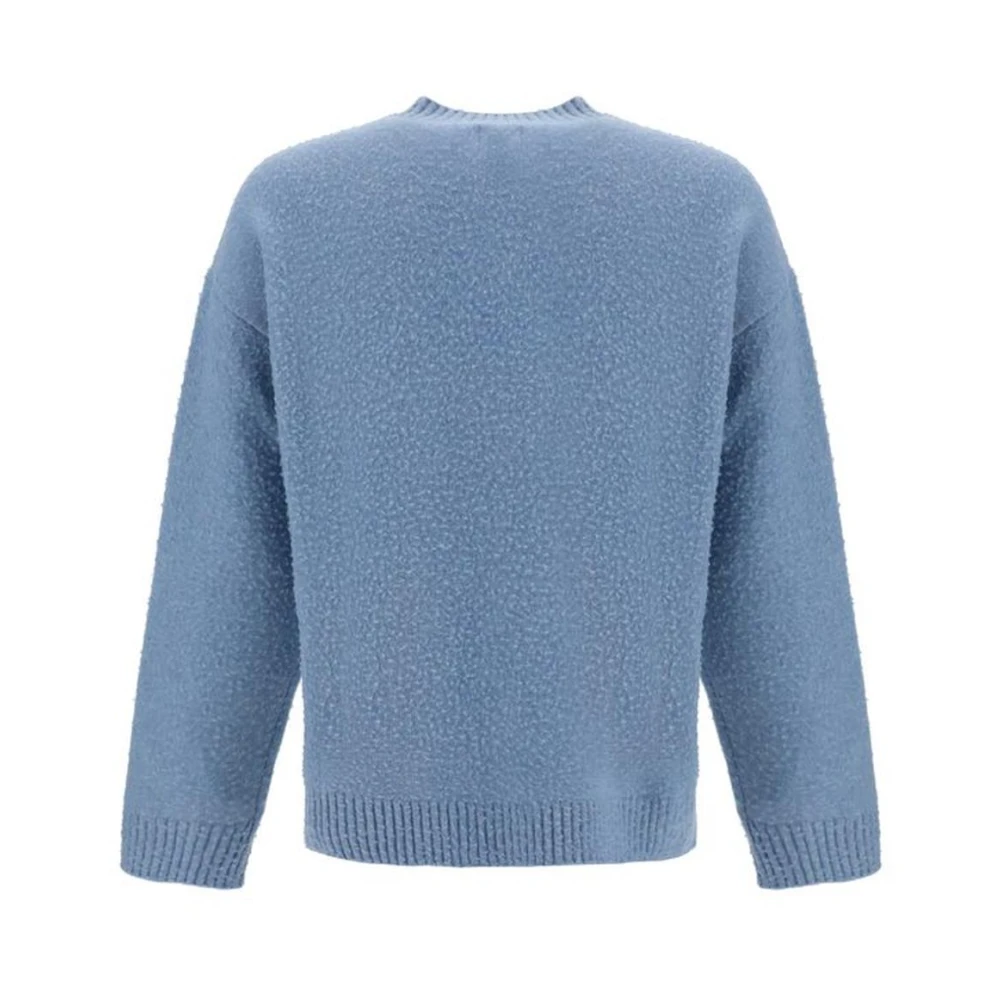Emporio Armani Monogram Wollen Trui met Geribbelde Hals Blue Heren