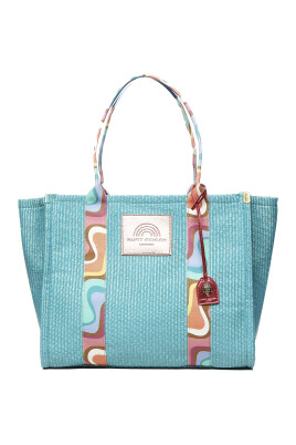 turkis-praeget-logo-dobbelt-handtaske