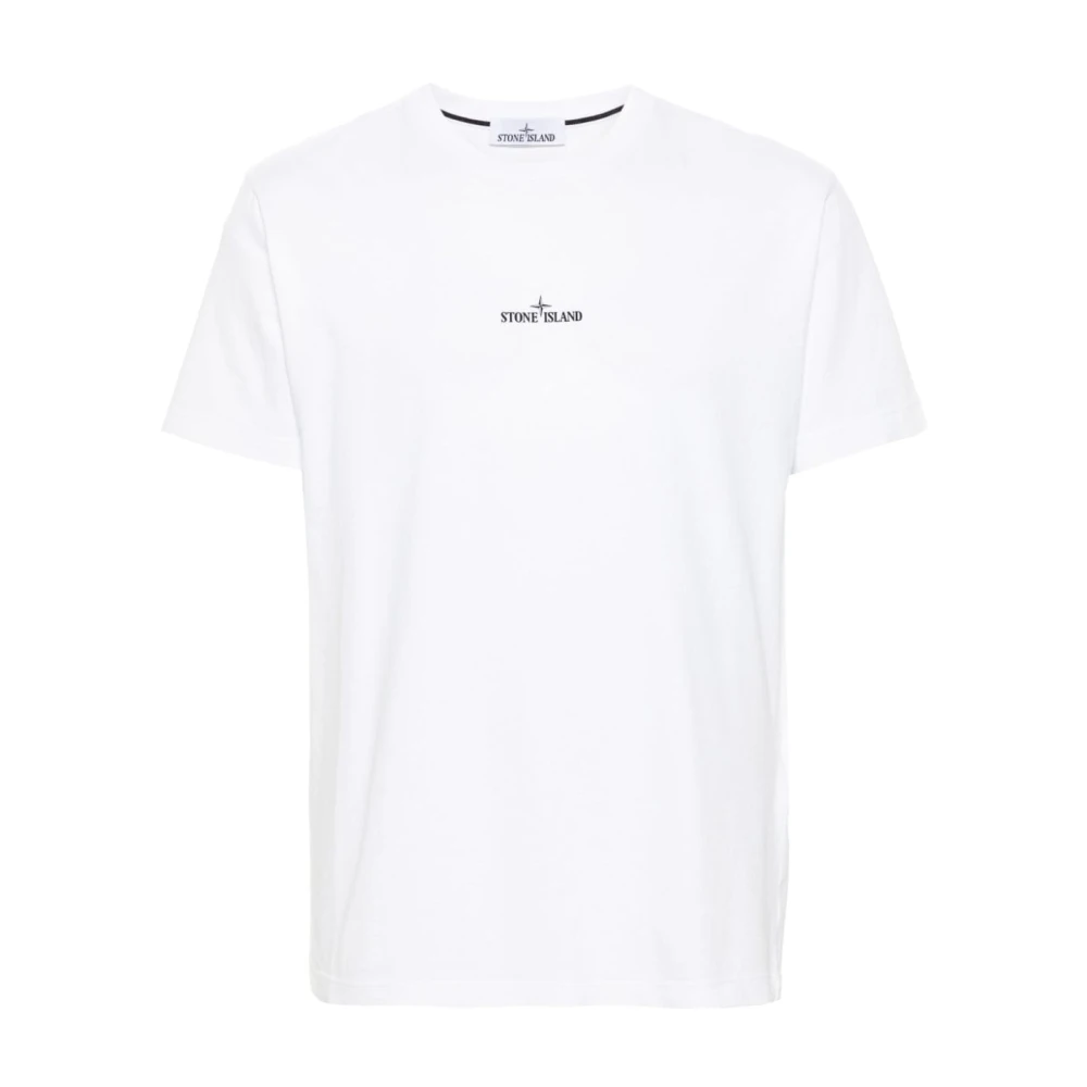 Stone Island Logo Print Jersey T-shirt Wit White Heren