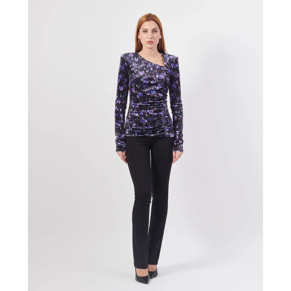 PATRIZIA PEPE Zwarte Polo met Lange Mouwen en Patroon Purple Dames