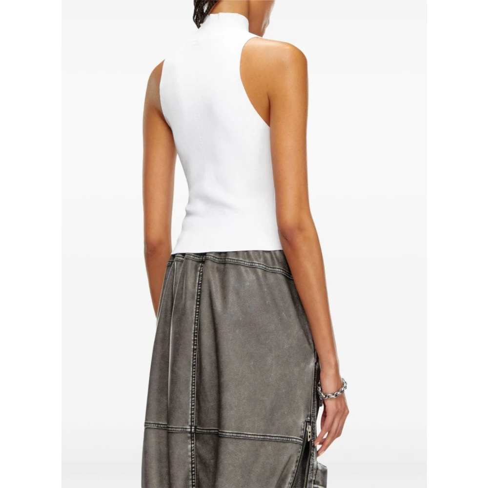Diesel Witte Geribbelde Gebreide Top met Hoge Hals White Dames
