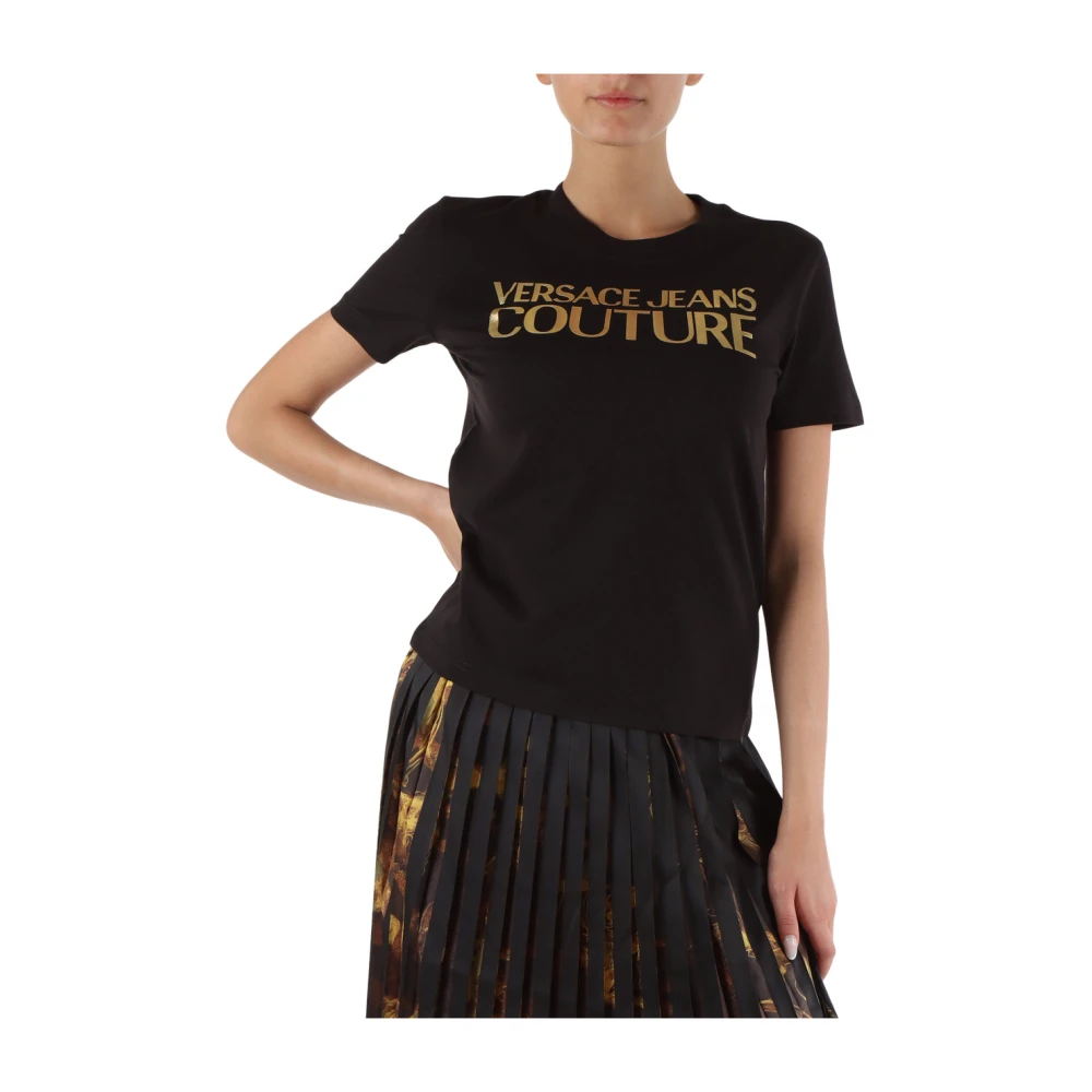 Versace Jeans Couture Katoen Logo Reliëf T-shirt Black Dames