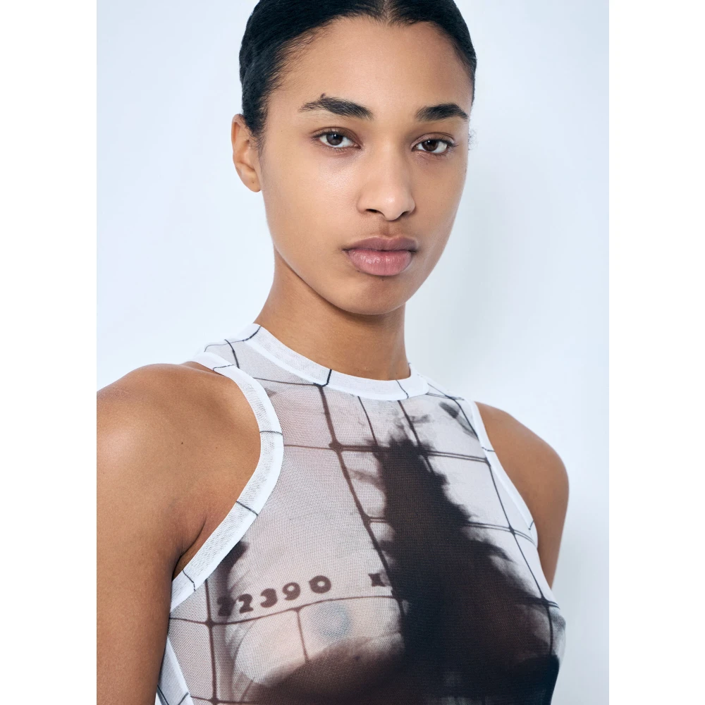 Jean Paul Gaultier Squeletor Mesh Bodysuit Crewneck Print Italië White Dames