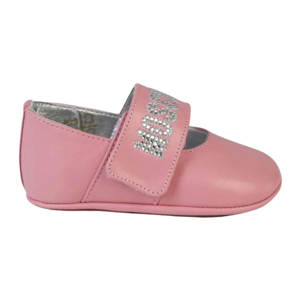 Moschino Rosa Ballerina Flats med Silver Strass Pink, Flicka