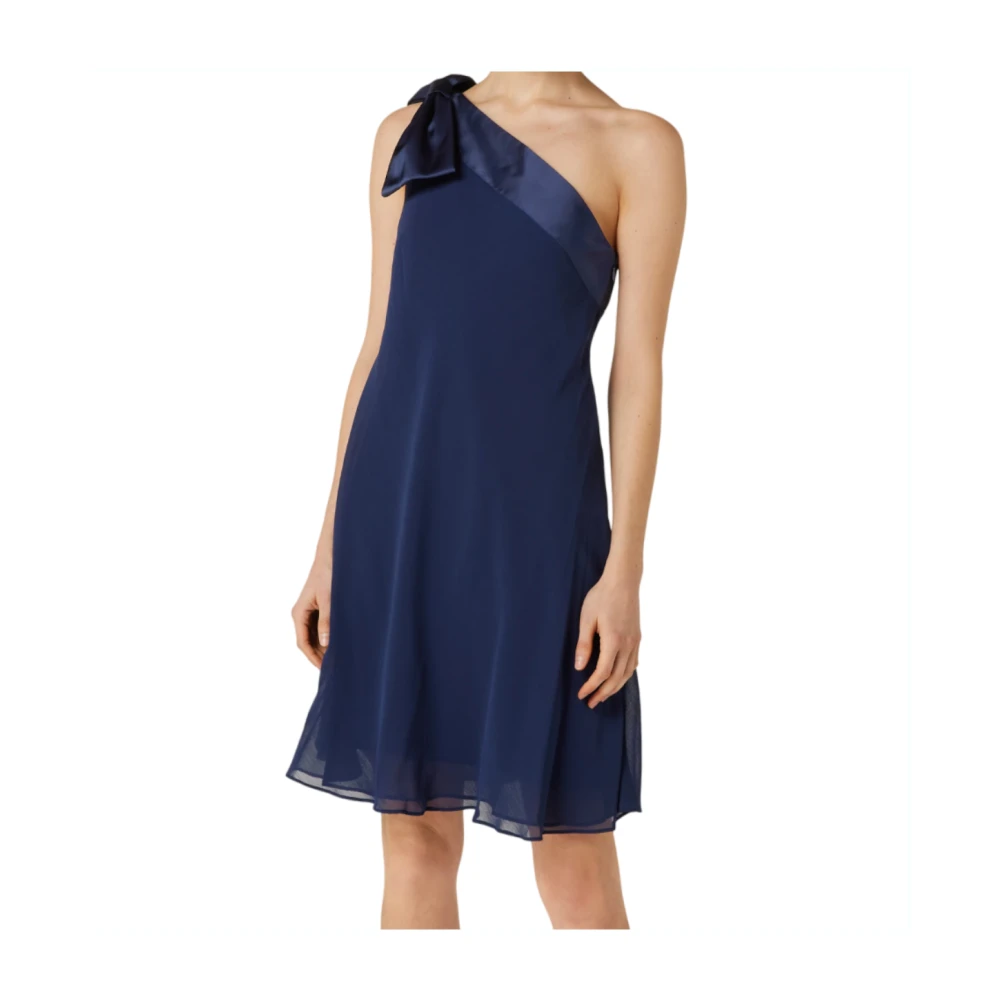 Ralph Lauren One-Shoulder Jurk met Blauwe Strik Blue Dames