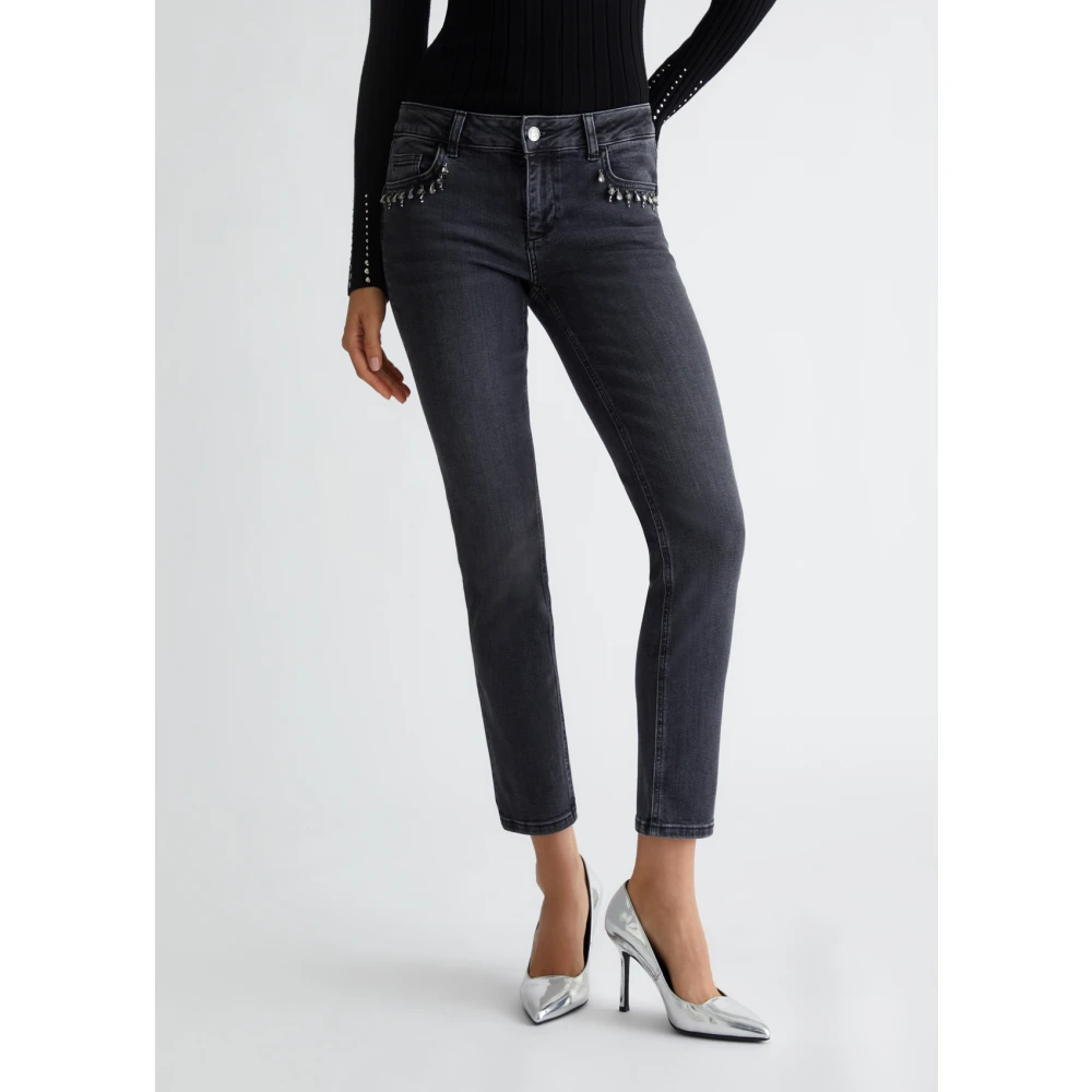 Liu Jo Skinny Bottom Up Jeans met Strass Blue Dames