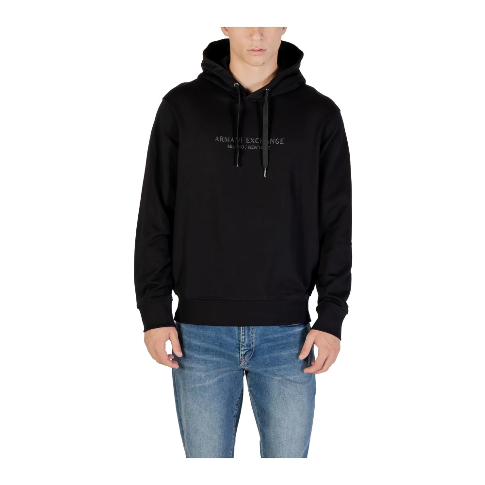 Armani Exchange Black V-Neck Hooded Cotton Sweatshirt With Long Sleeves - Male - Hoodies - Xs - Sweatshirts & Hoodies