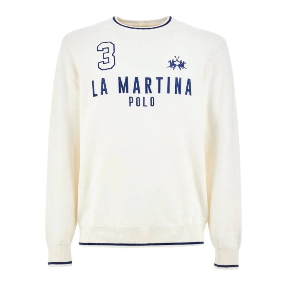 La Martina Men's White Round-Neck Knitwear, 2XL, Knitted Jumper Zms303yw12000002