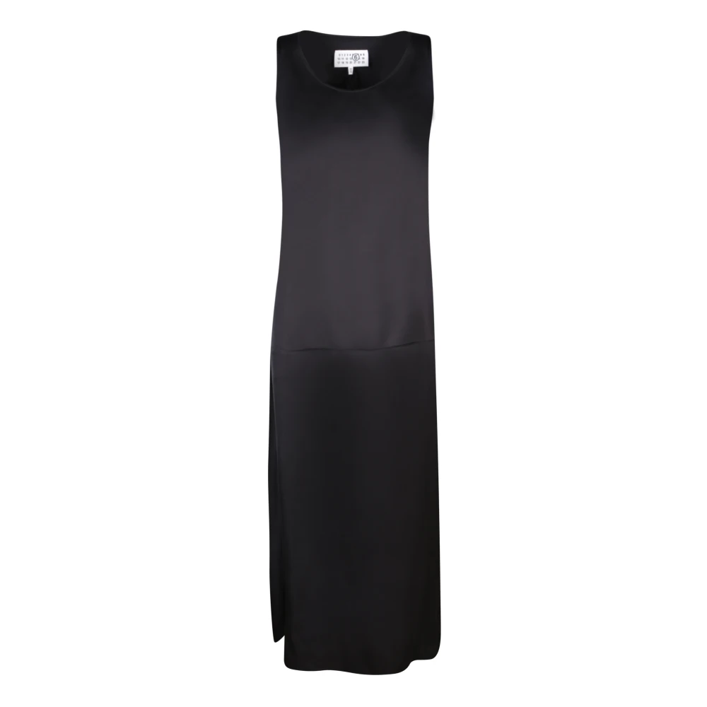 Mm6 Maison Margiela Women's Black Midi Dresses, Xs, Sleeveless Dress With Side Slit