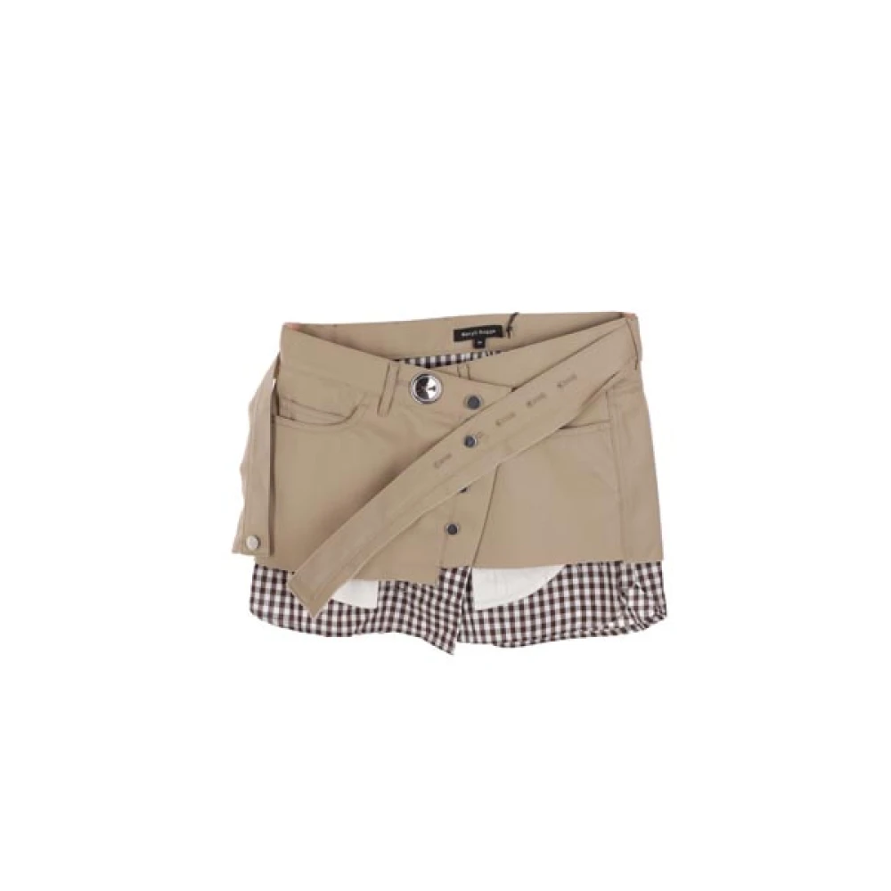 Meryll Rogge Beige Katoenen Rok met Geruite Inzet Beige Dames