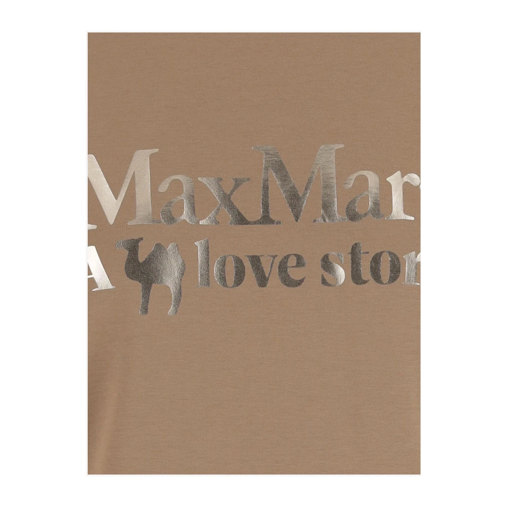Max Mara Logo Katoenen T-shirt Beige Ronde Hals Beige Dames