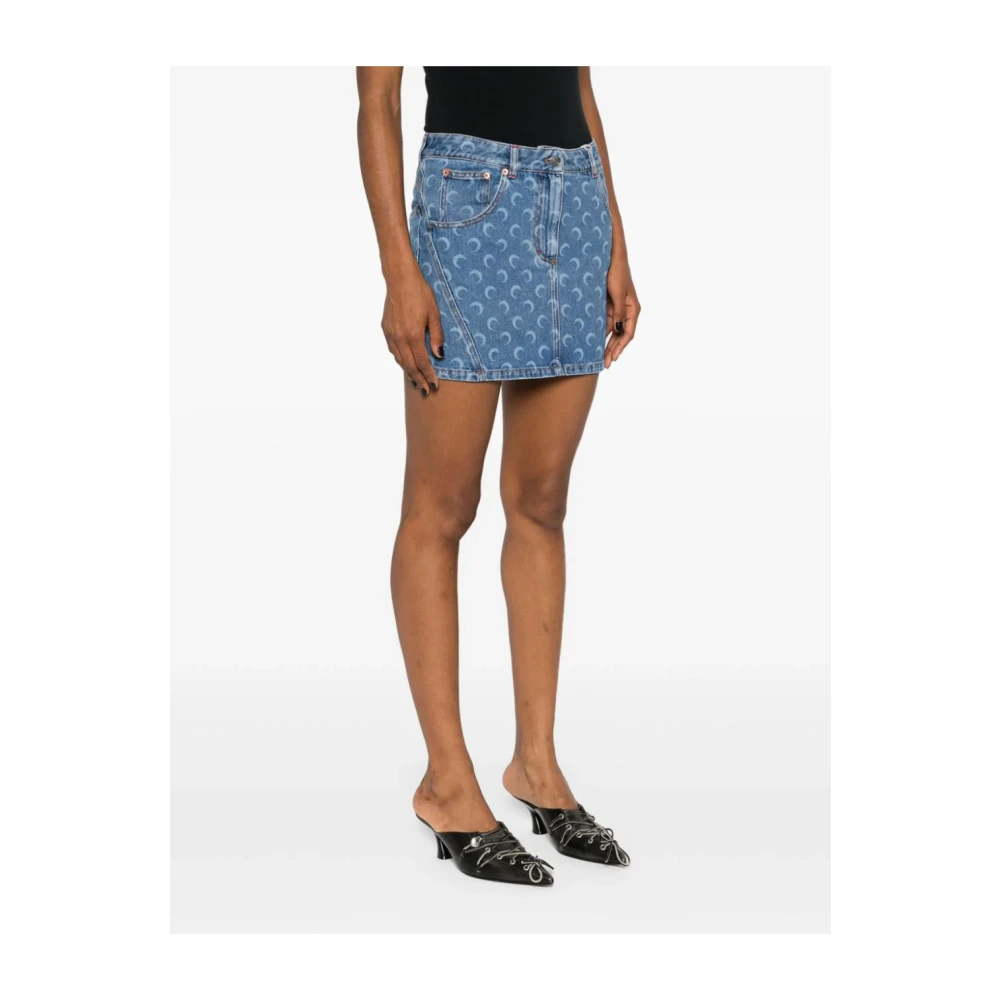 Marine Serre Blauwe Denim Rok met Zakken Blue Dames