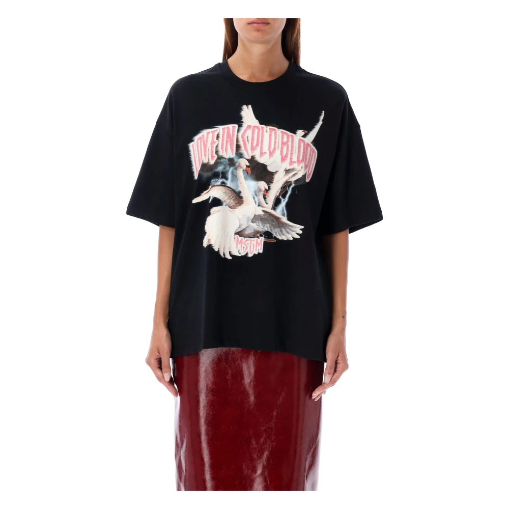 Msgm Zwart Grafisch Print T-Shirt Dameskleding Black Dames