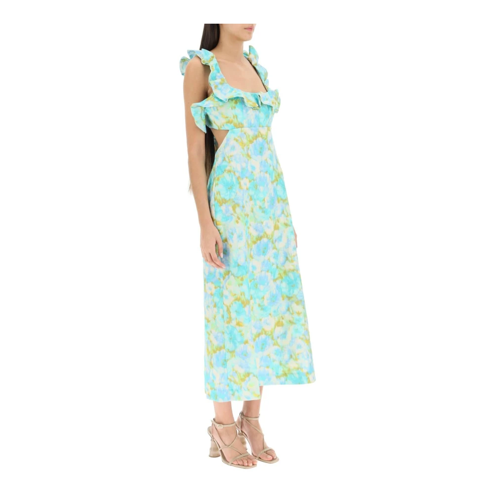 Zimmermann Gerimpelde Linnen Midi Jurk met Bloemenprint Multicolor Dames