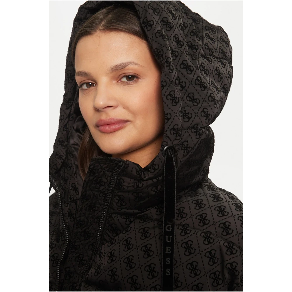 Guess Monogram Hoodie Logo Patroon Black Dames