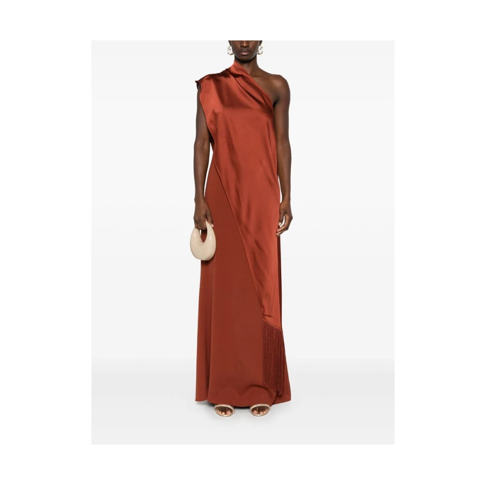 Taller Marmo Bruine Crepe One-Shoulder Jurk met Franje Brown Dames