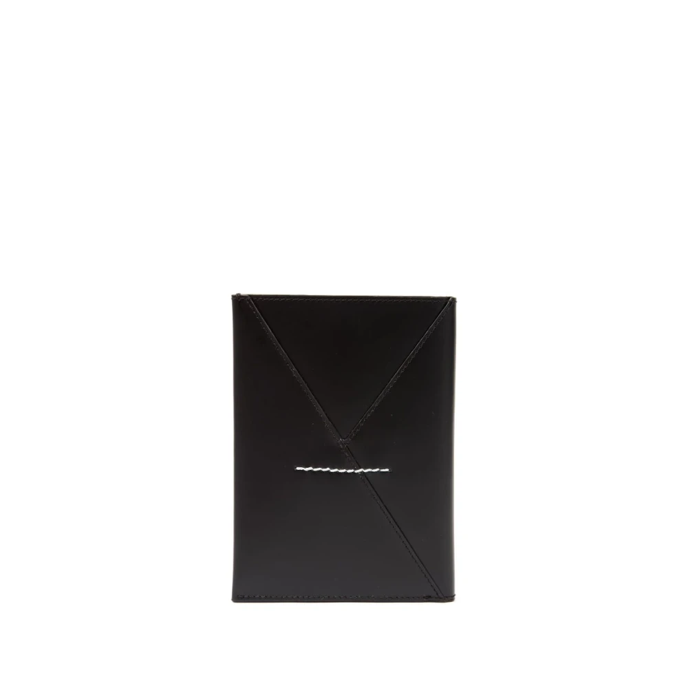MM6 Maison Margiela Zwarte leren paspoortportemonnee met drukknoop Black Heren