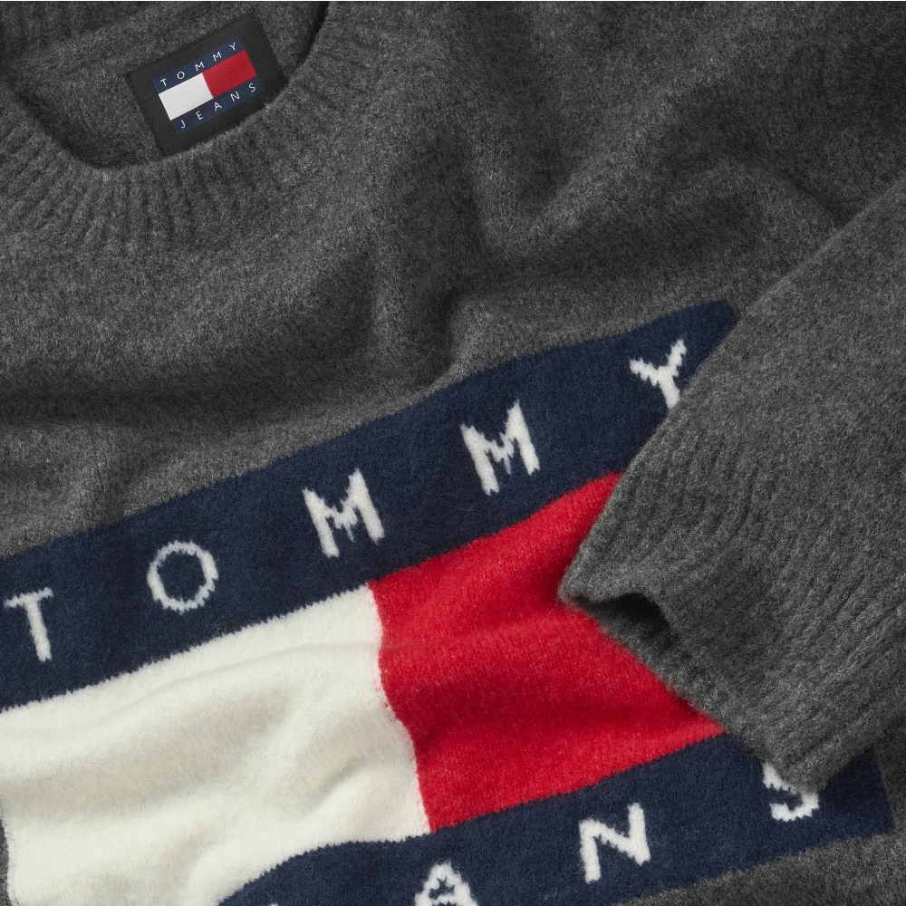 Tommy Jeans Grijze Melange Vlag Trui Gray Heren