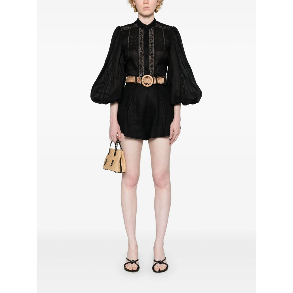 Zimmermann Zwart kanten overhemd met pofmouwen Black Dames