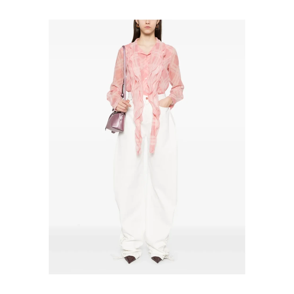 Burberry Roze Zijden Check Neck Blouse Pink Dames