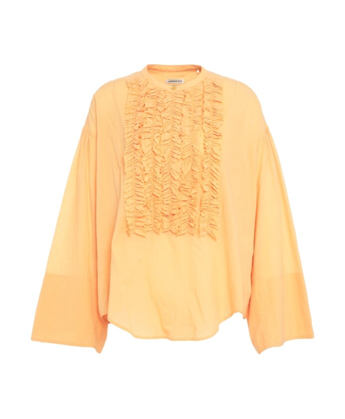 orange-ruffled-blouse-with-trumpet-sleeves