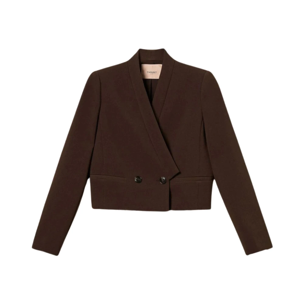 Twinset Donna Marrone Giacca Doppiopetto In Crêpe