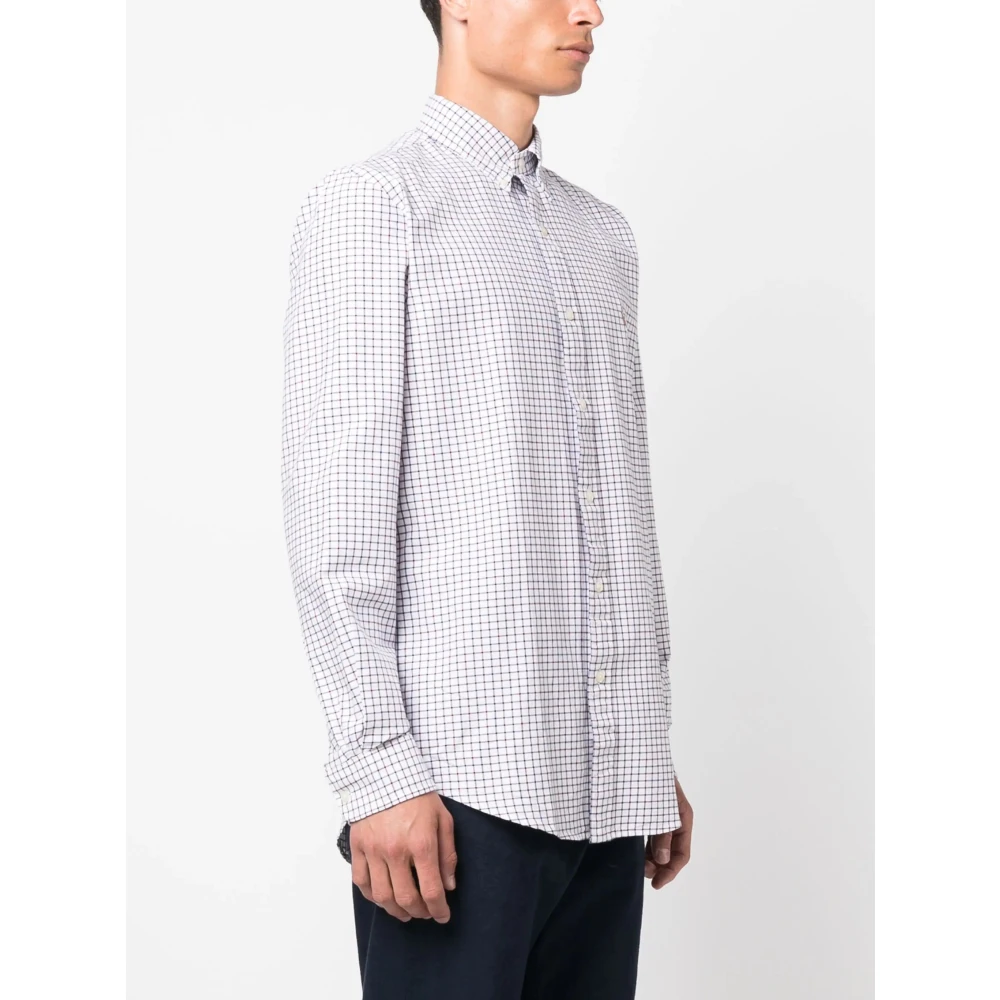 Polo Ralph Lauren Katoenen Micro-Check Geborduurd Overhemd Purple Heren
