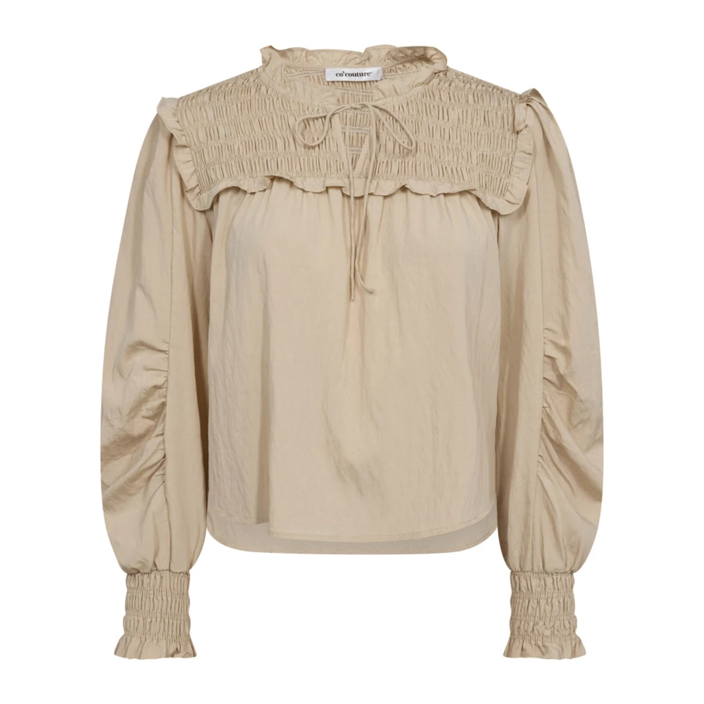 Co'Couture Smock Blouse met Pofmouwen Beige Dames