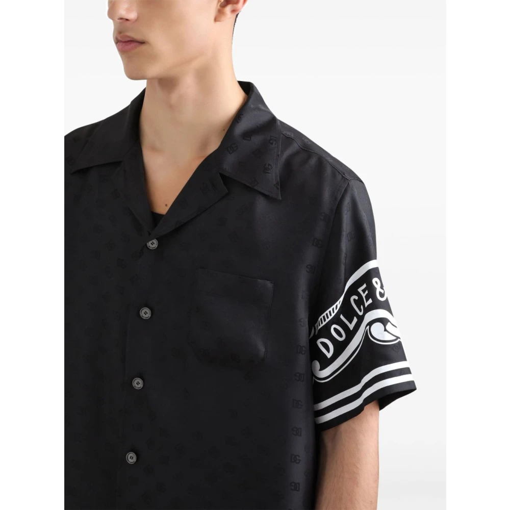 Dolce & Gabbana Zwarte Button-Up Shirt met Logoprint Black Heren