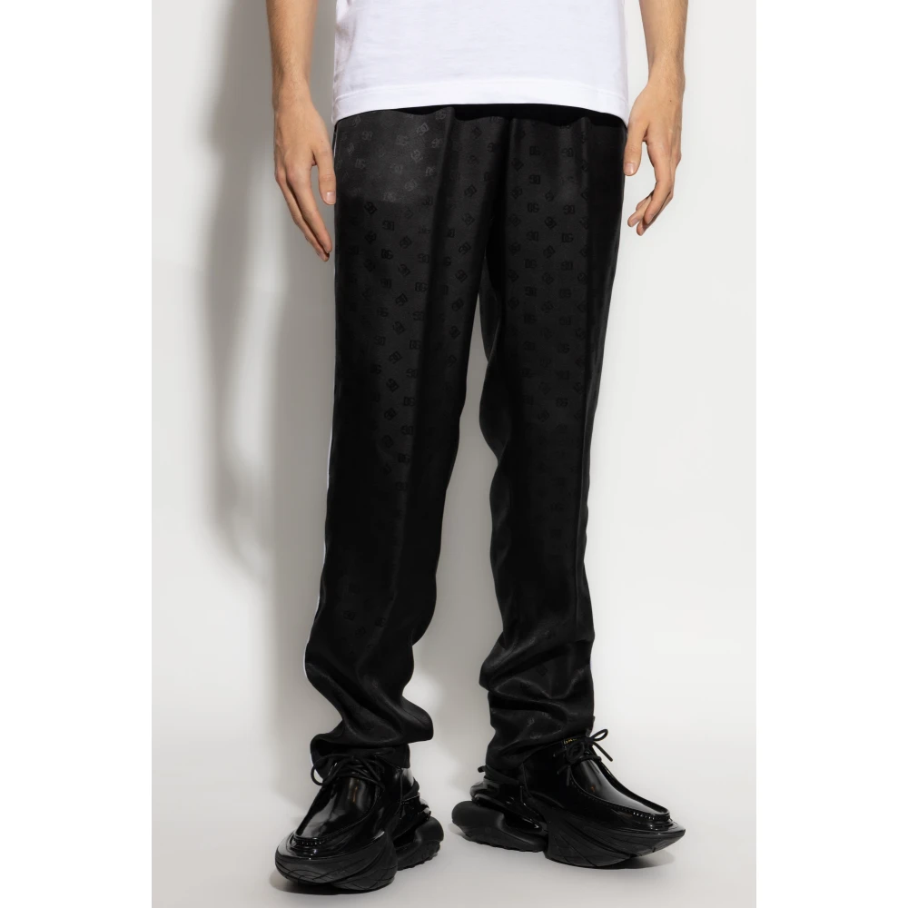 Dolce & Gabbana Zijden broek met monogram Black Heren