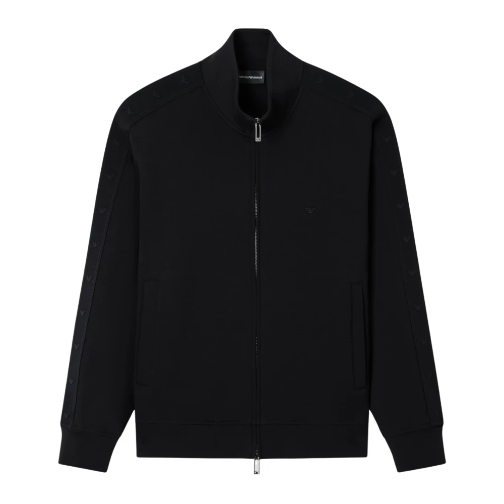 Emporio Armani Hombre Negro - Sudadera Con Cremallera Completa Y Banda Con Microáguila - Sweatshirts & Hoodies - S
