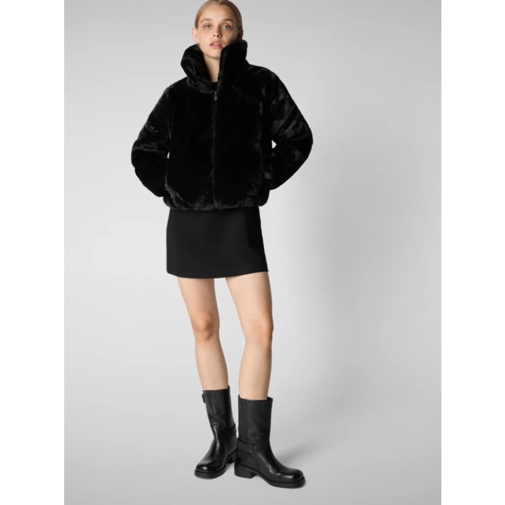 Save The Duck Fury19 Zwarte Bontjas Omkeerbaar Gewatteerd Black Dames