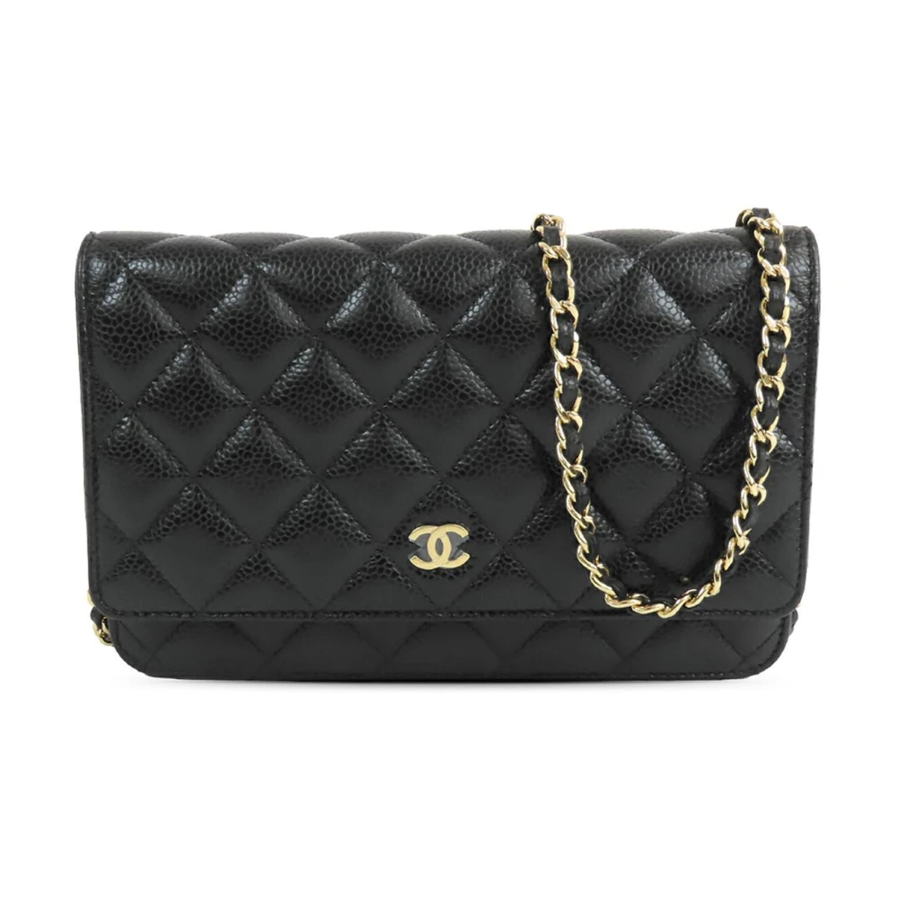 Chanel Vintage Women's Black Pre-Owned Quilted Chain Wallet